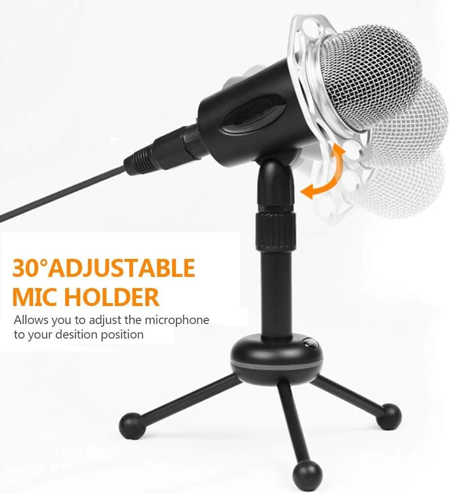 میکروفون استودیویی ضبط صدا، میکروفون کندانسور پخش با قابلیت تنظیم پایه برای تماس کنفرانسی تلفن، کامپیوتر، رایانه شخصی، پخش زنده، یوتیوب، پادکست