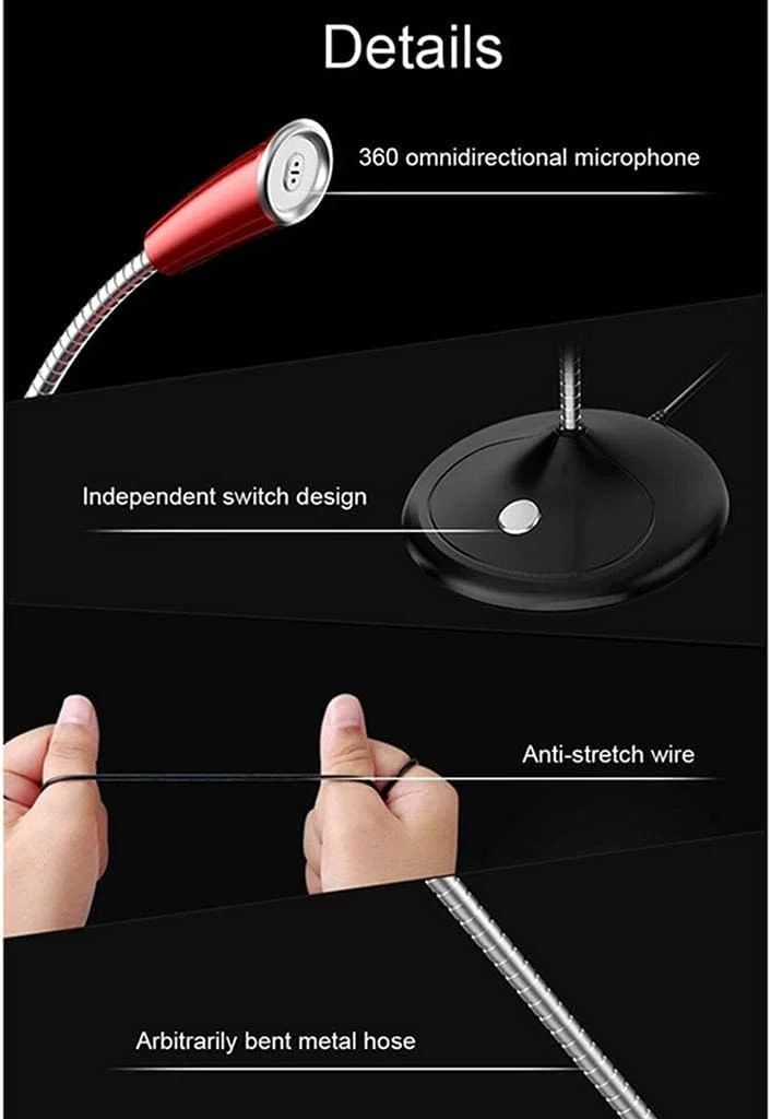 میکروفون USB برای لپ تاپ، میکروفون رومیزی PC با گردن غازی، اتصال و پخش برای اسکایپ، بازی، پادکست