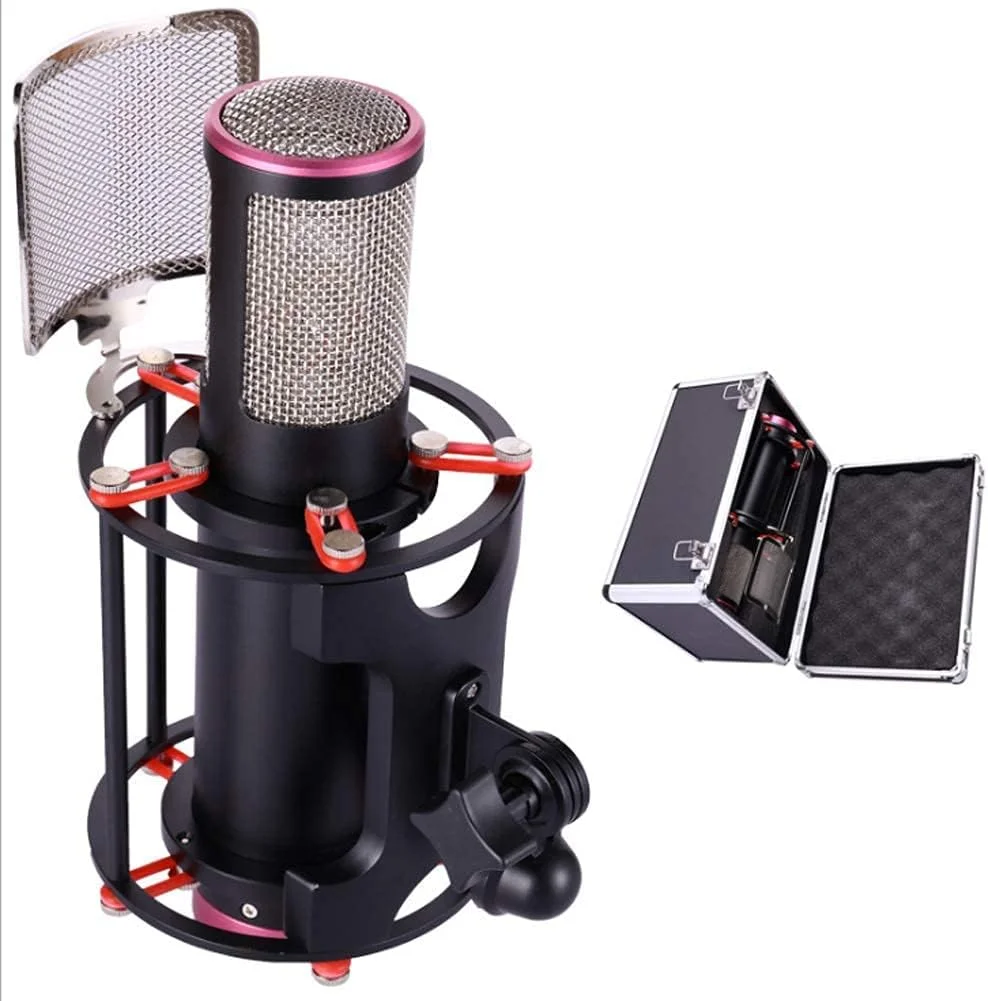 میکروفون ضبط کاندنسر دیافراگم بزرگ ضد اسپری، میکروفون راکتی، میکروفون خانگی مناسب پادکست و پخش زنده