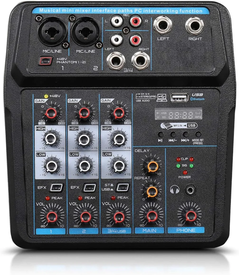 میکسر صدا DJ با رابط کنترلر و درگاه USB برای ضبط کامپیوتر، میکسر صوتی استودیویی 4/6 کاناله حرفه ای و مبتدی، 6 کانال