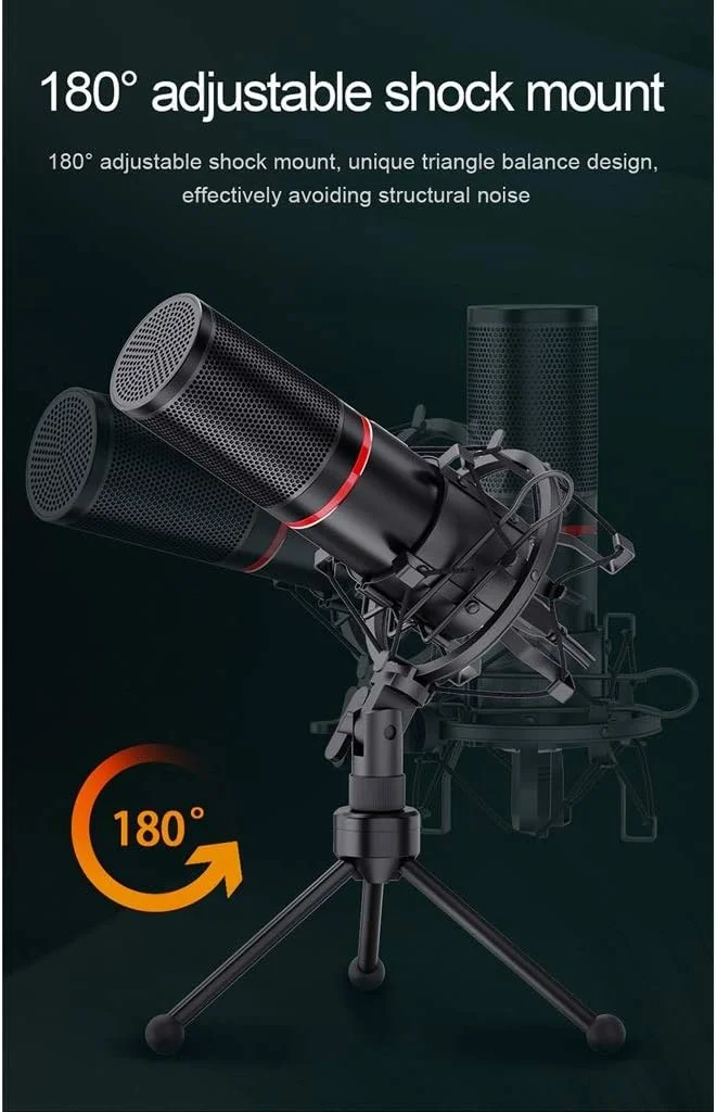 میکروفون کاندنسر فلزی USB با سه پایه برای ضبط استودیویی لپ تاپ، وکال و صداگذاری