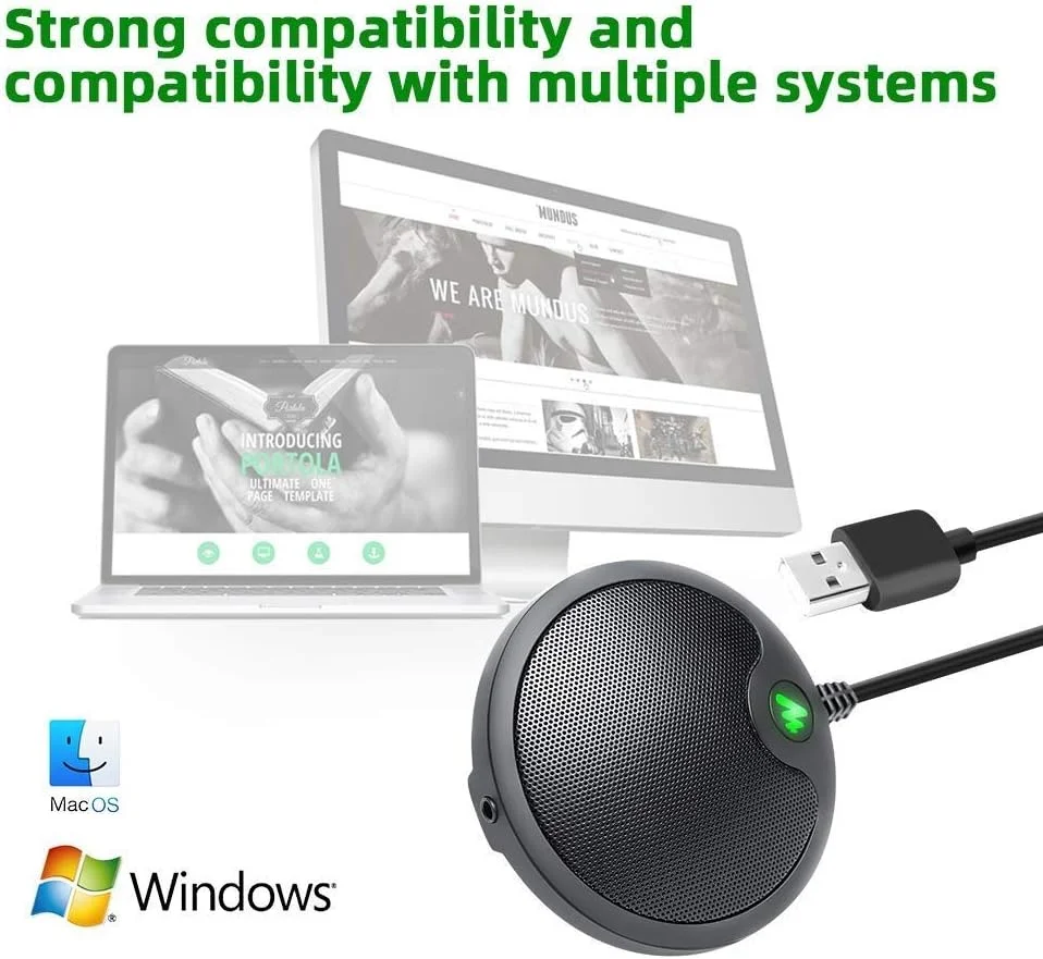 میکروفون کنفرانس USB با قابلیت قطع صدا و پخش هدفون، اتصال آسان، میکروفون PC همه جهته، بدنه آلیاژ آلومینیوم ضد ضربه برای ویندوز و مک