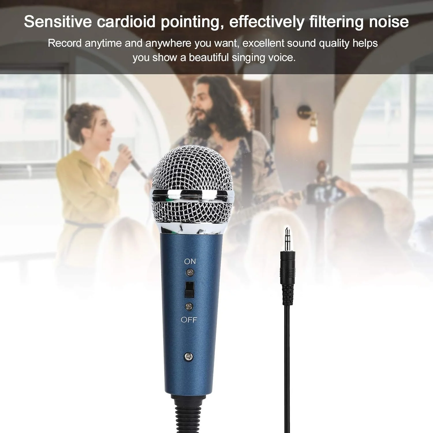 میکروفون کاندنسر سیمی، آداپتور صوتی 3.5 میلی متری U شکل برای کامپیوتر، کارائوکه، دسکتاپ، لپ تاپ