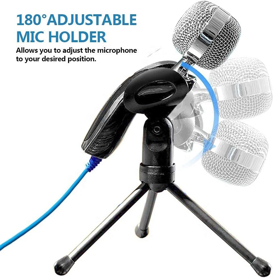 میکروفون خازنی برای ضبط صدا، میکروفون کامپیوتر 3.5 میلی‌متری با قابلیت اتصال آسان، میکروفون کامپیوتر به همراه سه‌پایه برای صدا، پادکست، اسکایپ، بازی، جستجوی صوتی