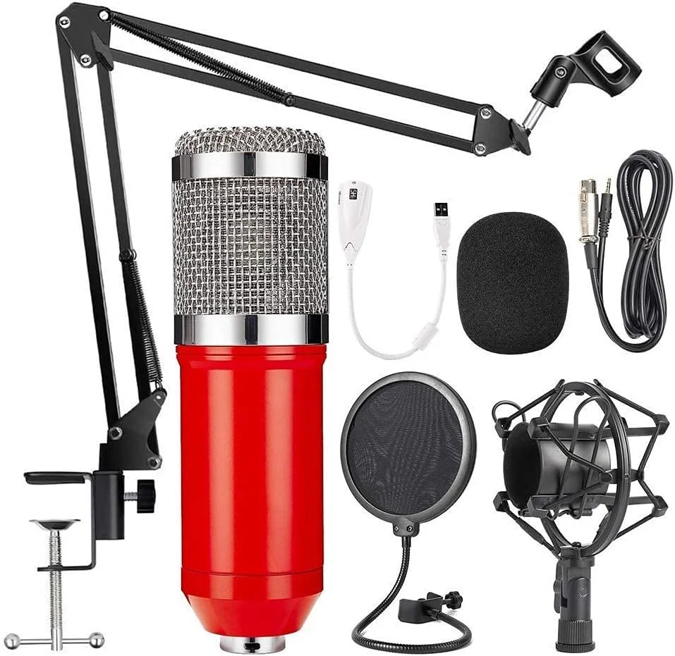 میکروفون کاندنسر، کیت میکروفون ضبط کابل میکروفون های کامپیوتر پایه بازوی قیچی تعلیق قابل تنظیم با پایه ضد لرزش، برای پادکست، ضبط موسیقی، صداگذاری