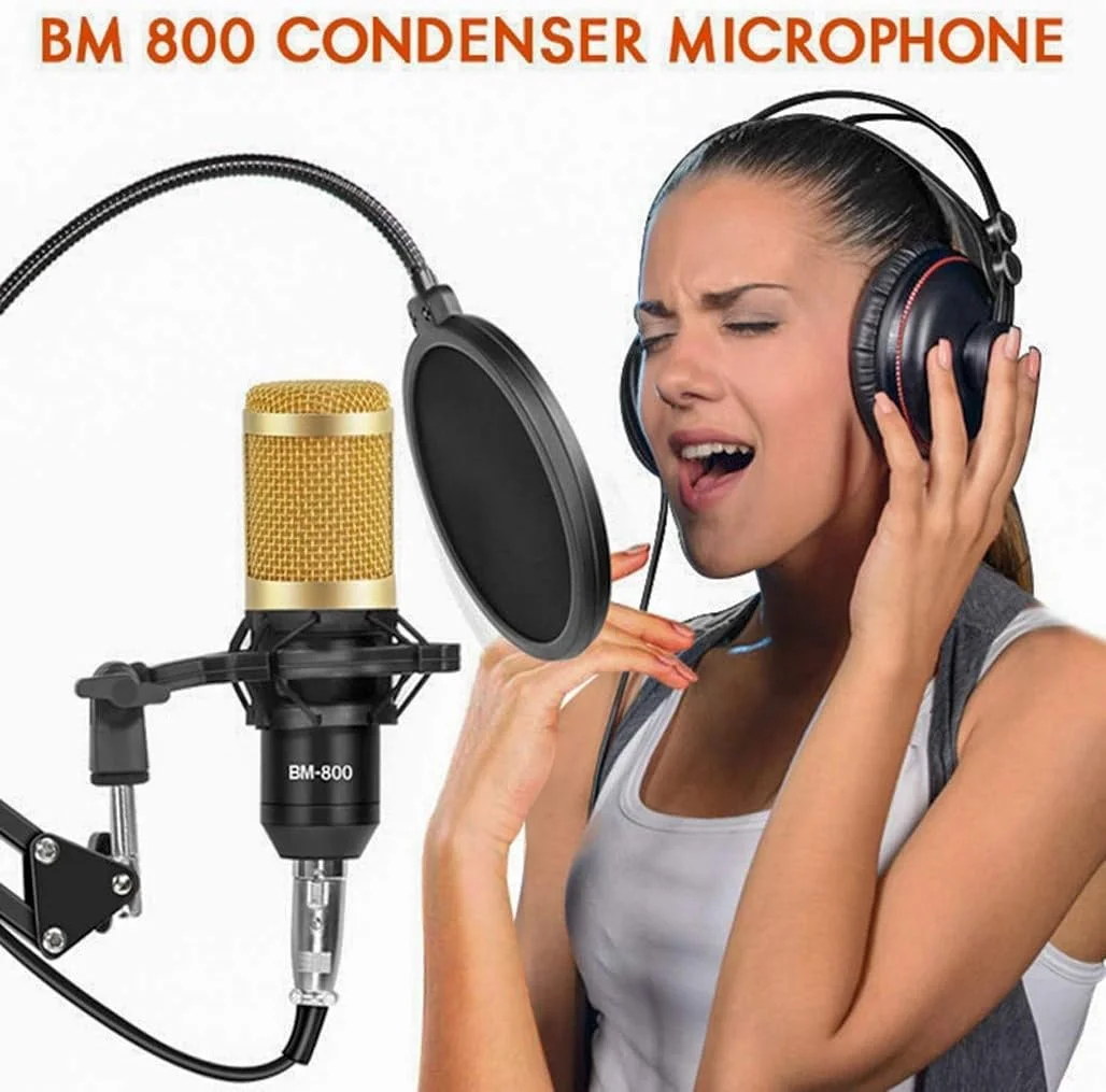 میکروفون کاندنسر با کابل USB، کیت میکروفون ضبط صدا برای کامپیوتر، میکروفون با منبع تغذیه فانتوم 48 ولت، پایه بازویی قیچی با لرزه گیر، میکروفون ضبط حرفه ای