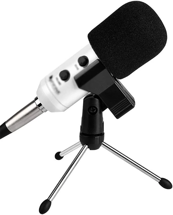 میکروفون کاندنسر با سوکت USB مناسب برای تدریس آنلاین، جلسات و چت به همراه پایه سه پایه و گیره میکروفون