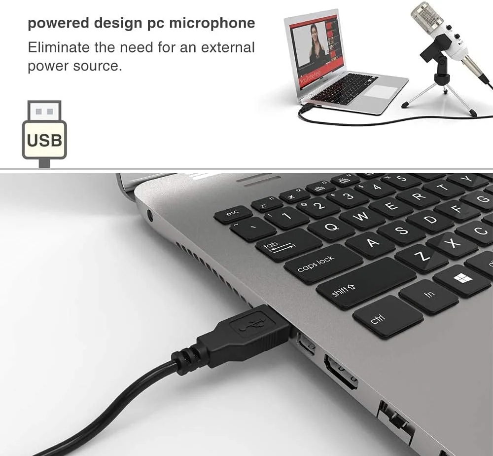 میکروفون کاندنسر با سوکت USB مناسب برای تدریس آنلاین، جلسات و چت به همراه پایه سه پایه و گیره میکروفون