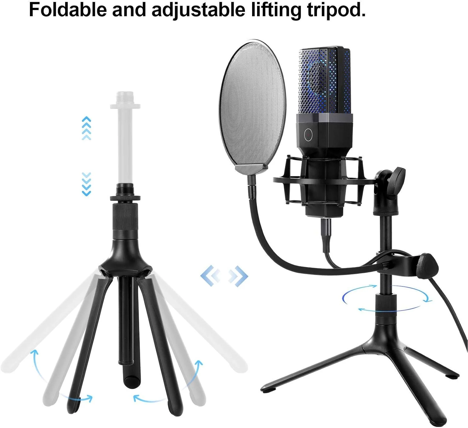 میکروفون کاندنسر کاردیوئید USB حرفه ای با پایه ضد لرزش