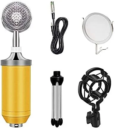 کیت میکروفون کاندنسر 3.5 میلی متری استودیویی مناسب برای ضبط صدا، بازی، KTV، کارائوکه و کامپیوتر، سازگار با اکثر دستگاه ها