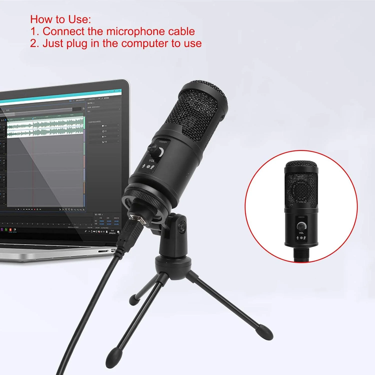 میکروفون کاندنسر قابل حمل برای بازی، کامپیوتر، پخش زنده، اسپیکر USB، میکروفون بازی