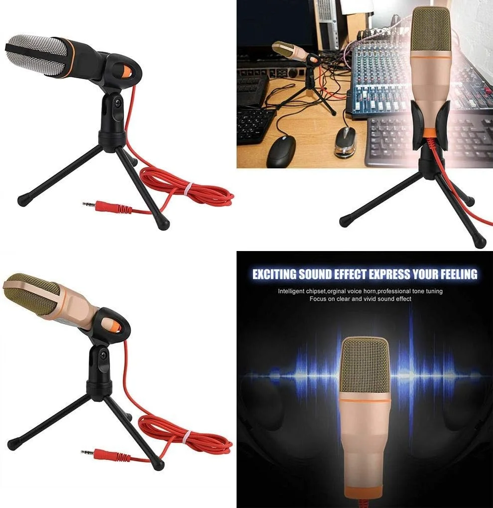 میکروفون کاندنسر با پورت 3.5 میلی‌متری، میکروفون استریو خانگی به همراه سه‌پایه رومیزی برای چت، بازی‌های ویدیویی و ضبط صدا