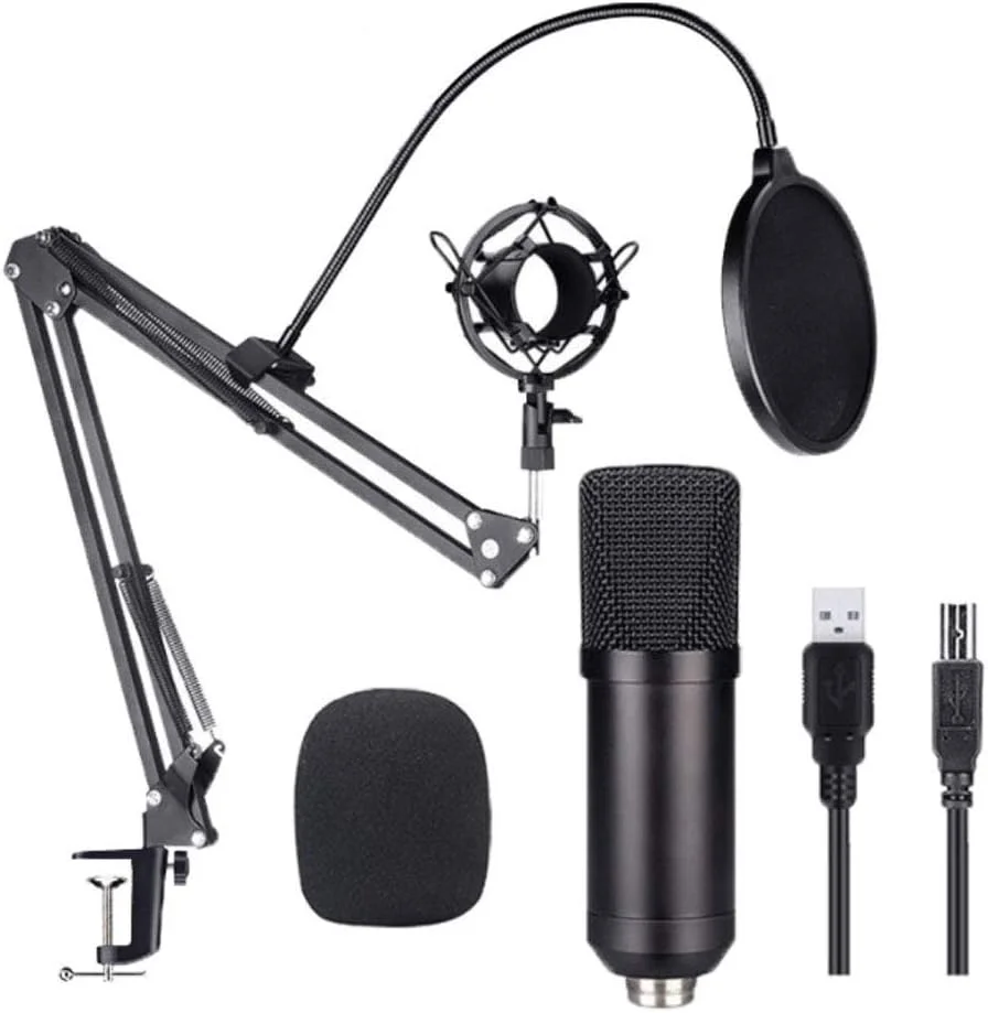 میکروفون کاندنسر با کارت صدای USB داخلی، به همراه پایه NB35 و فیلتر ضد نویز