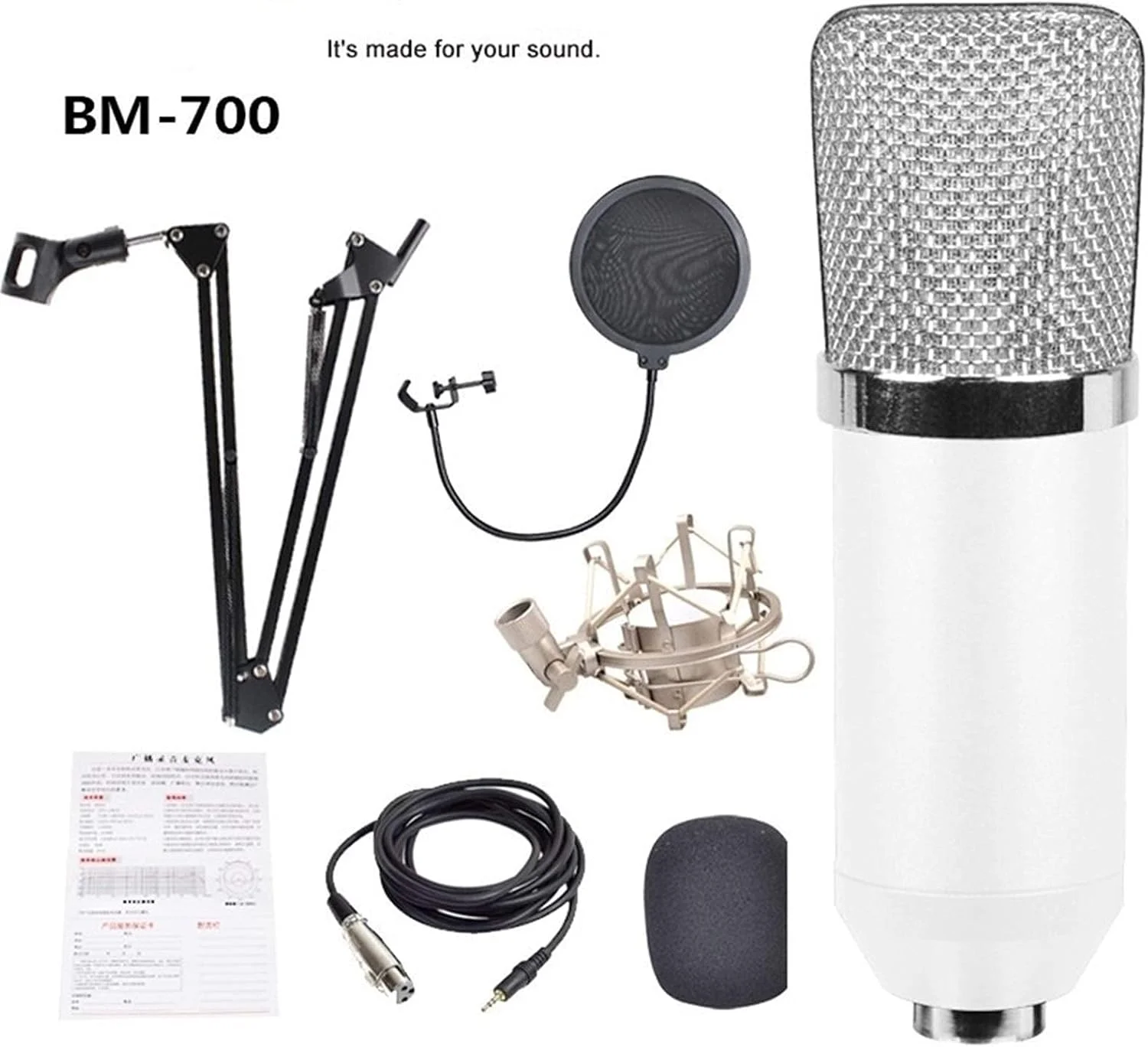 کیت میکروفون کاندنسر BM 700 به همراه بازوی نگهدارنده قابل تنظیم و لرزه گیر فلزی مناسب برای پخش زنده