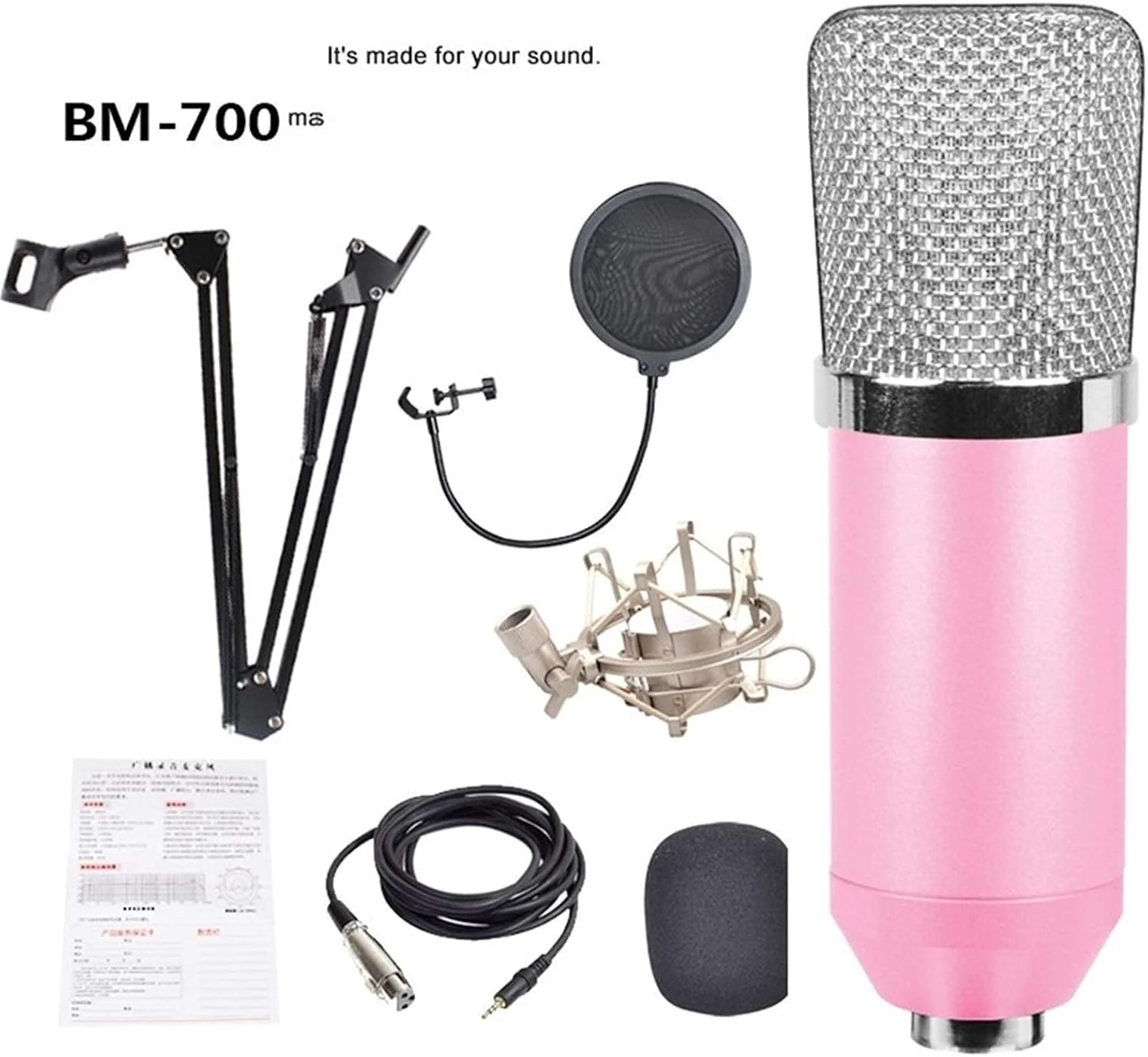 کیت میکروفون کاندنسر BM 700 به همراه بازوی نگهدارنده قابل تنظیم و لرزه گیر فلزی، میکروفون مناسب پخش زنده