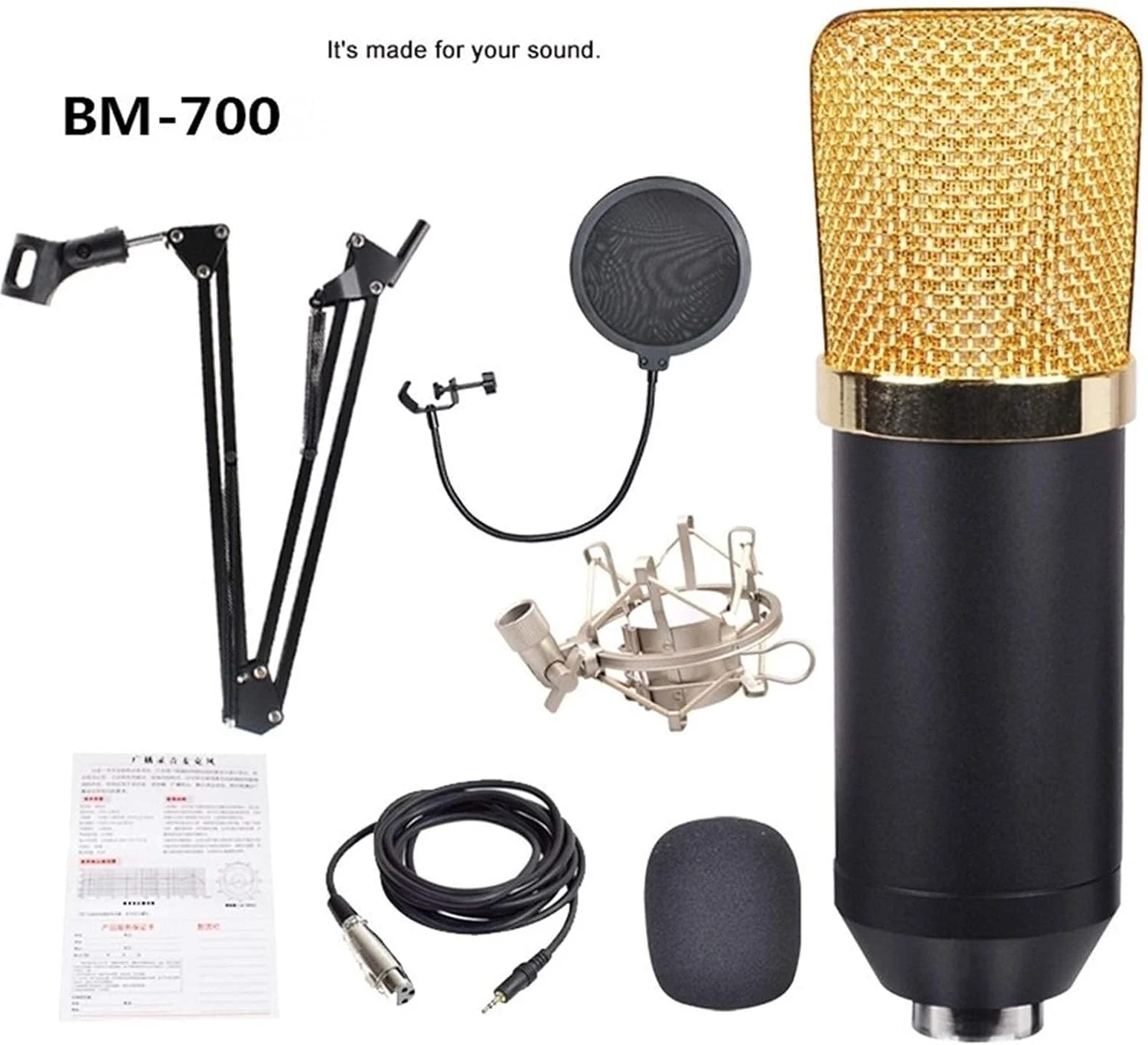 کیت میکروفون کاندنسر BM 700 به همراه بازوی معلق قابل تنظیم و لرزه گیر فلزی، مناسب برای پخش زنده