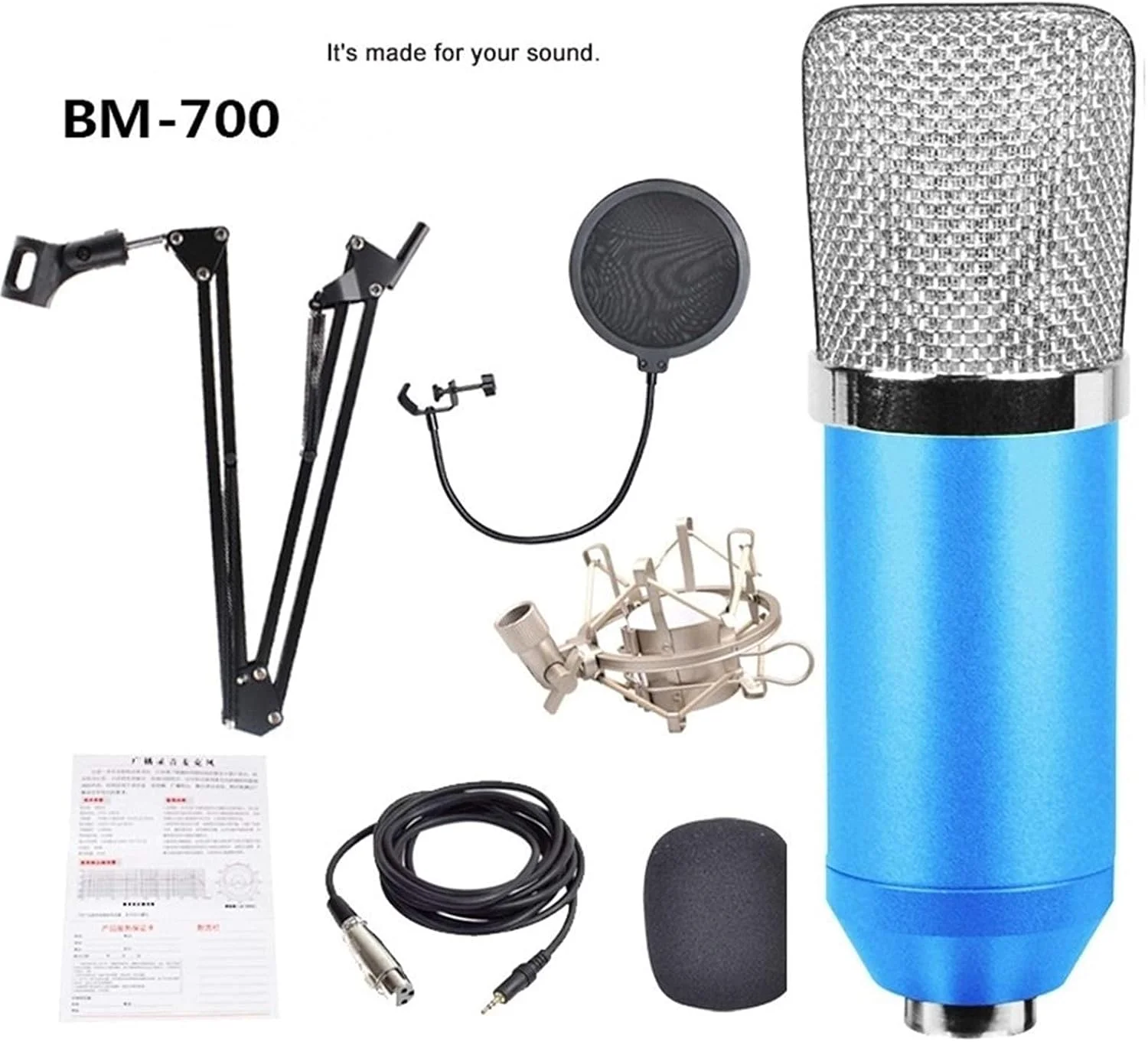 کیت میکروفون کاندنسر BM 700 به همراه بازوی معلق قابل تنظیم و لرزه گیر فلزی، میکروفون مناسب پخش زنده