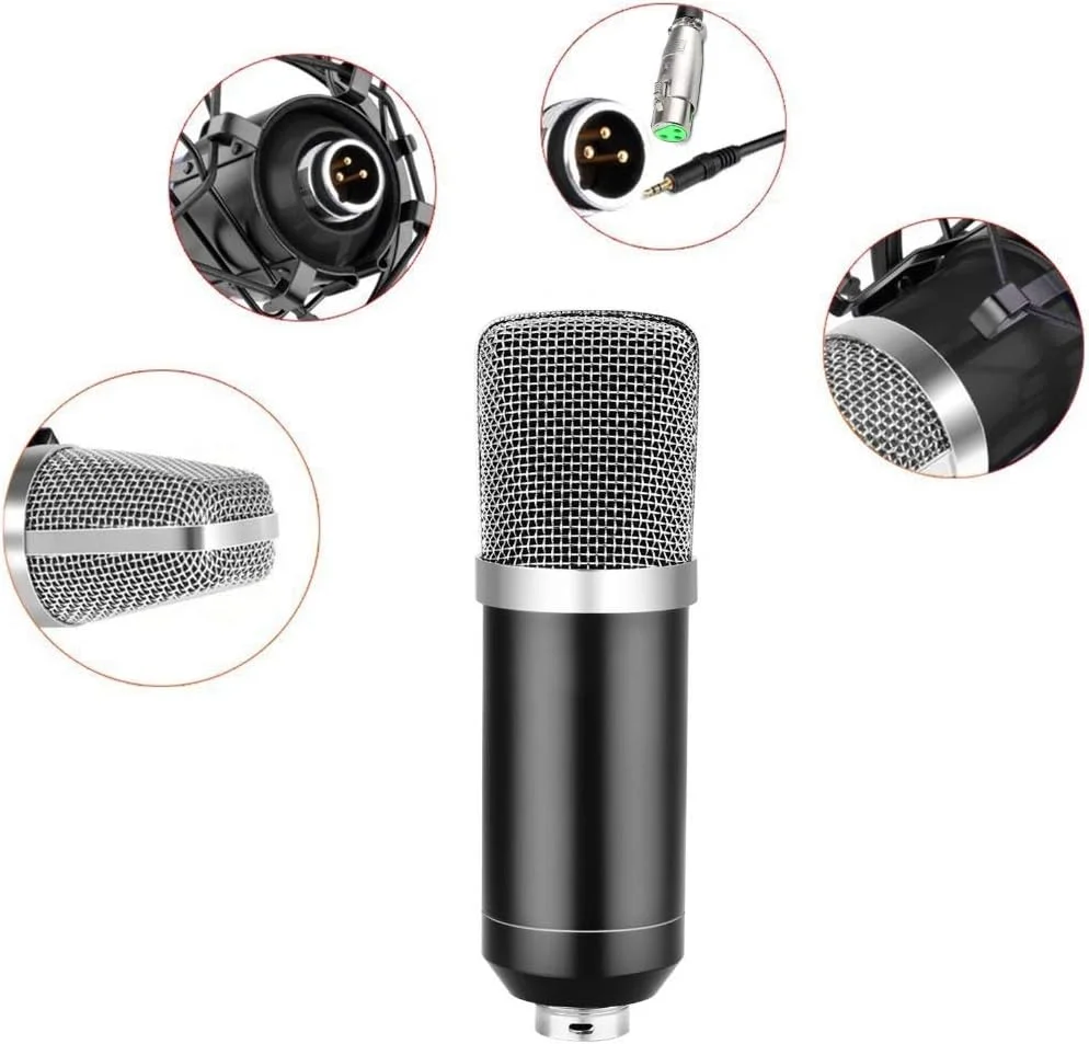میکروفون کاندنسر 700 با سیم 3.5 متری کارائوکه، میکروفون ضبط قابل تنظیم، پایه بازویی قیچی تعلیق با لرزه گیر و کیت گیره نصب