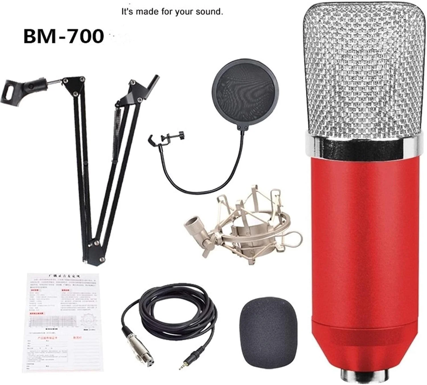 کیت میکروفون کاندنسر BM 700 با بازوی نگهدارنده قابل تنظیم و لرزه گیر فلزی، میکروفون مناسب پخش زنده