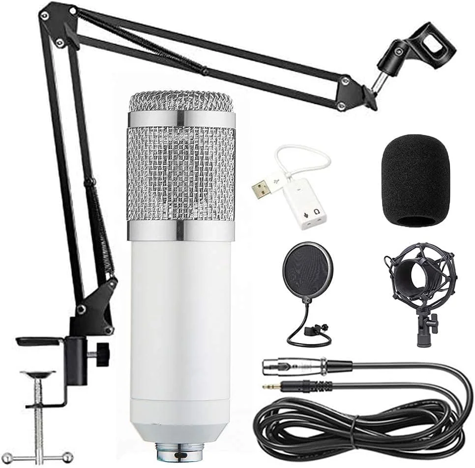 کیت میکروفون کاندنسر BM-800، میکروفون گیمینگ، میکروفون پادکست PC به 3.5 میلی‌متر با بازوی قیچی تعلیق قابل تنظیم، لرزه‌گیر، برای ضبط استودیویی و پخش