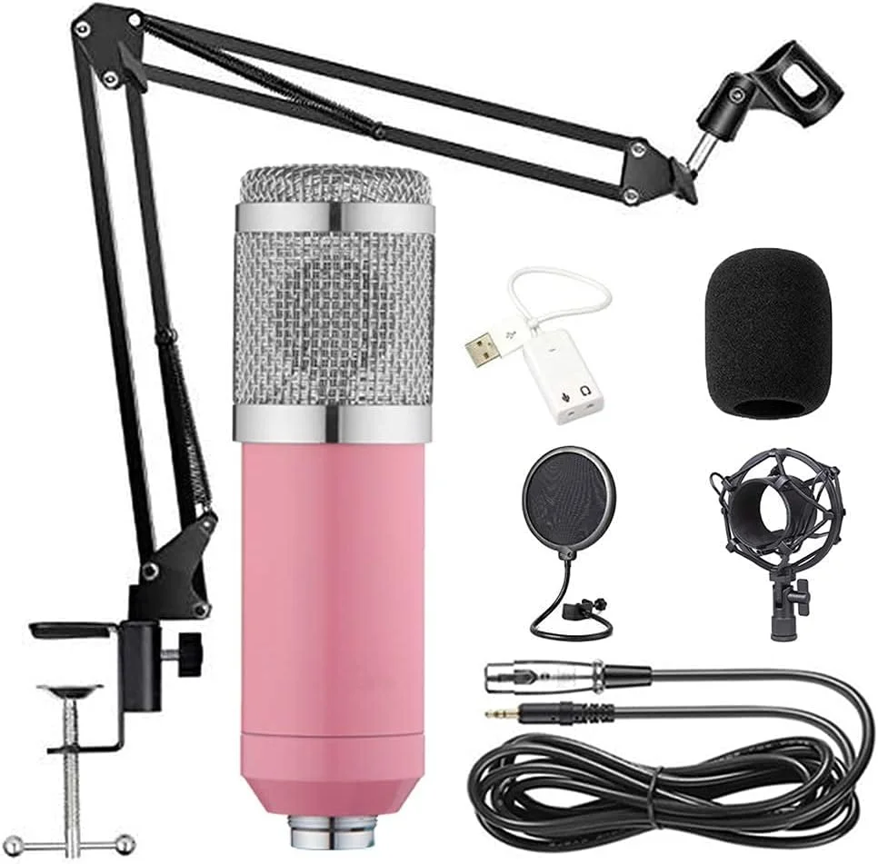 کیت میکروفون کاندنسر BM-800، میکروفون گیمینگ، میکروفون پادکست PC به 3.5 میلی‌متر با بازوی قیچی تعلیق قابل تنظیم، لرزه‌گیر، برای ضبط استودیویی و پخش