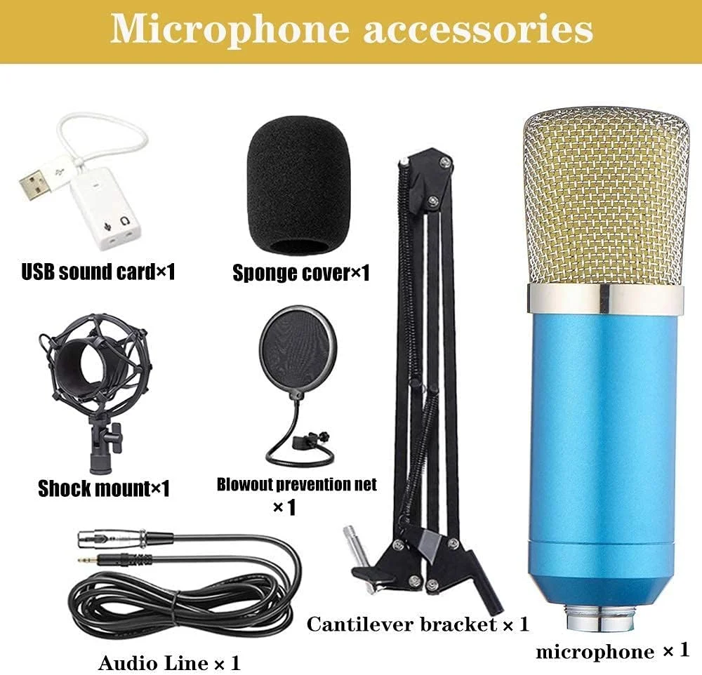 کیت میکروفون کاندنسر BM-700، میکروفون گیمینگ، میکروفون PC به 3.5 میلی‌متری با بازوی قیچی تعلیق میکروفون قابل تنظیم، لرزه‌گیر، برای ضبط استودیویی و پخش