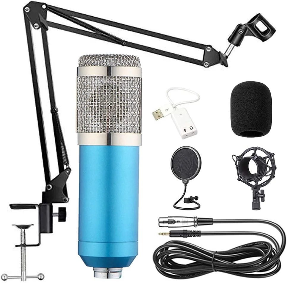 کیت میکروفون کاندنسر BM-800، میکروفون گیمینگ، میکروفون پادکست PC به 3.5 میلی‌متر با بازوی قیچی تعلیق قابل تنظیم، لرزه‌گیر، برای ضبط استودیویی و پخش