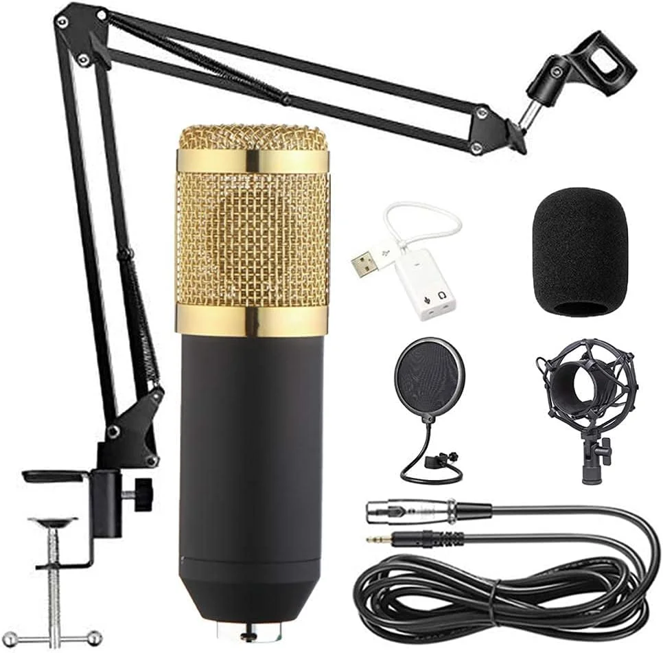 کیت میکروفون کاندنسر BM-800، میکروفون گیمینگ، میکروفون پادکست PC به 3.5 میلی‌متر با بازوی قیچی تعلیق قابل تنظیم، لرزه‌گیر، برای ضبط استودیویی و پخش