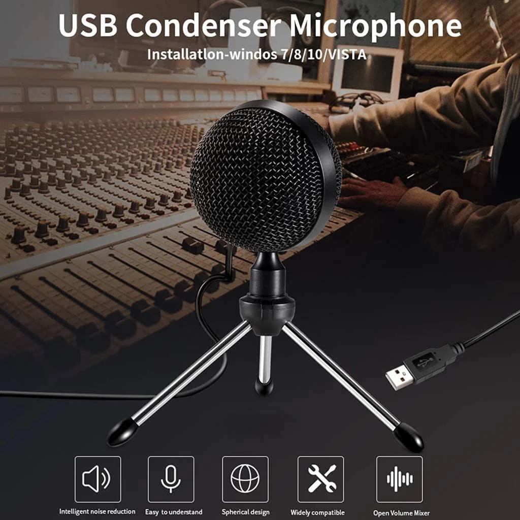 میکروفون استودیویی USB، میکروفون کندانسور پخش با سه پایه برای کامپیوتر، لپ تاپ، گوشی هوشمند - بازی، آواز