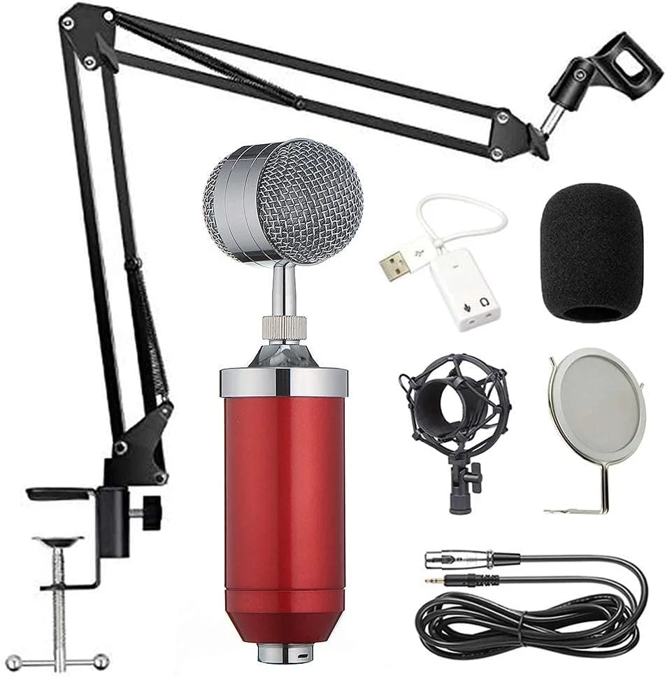 کیت میکروفون کاندنسر، میکروفون گیمینگ، میکروفون پادکست کامپیوتر به 3.5 میلی‌متر با بازوی قیچی تعلیق قابل تنظیم، برای ضبط استودیویی و پخش