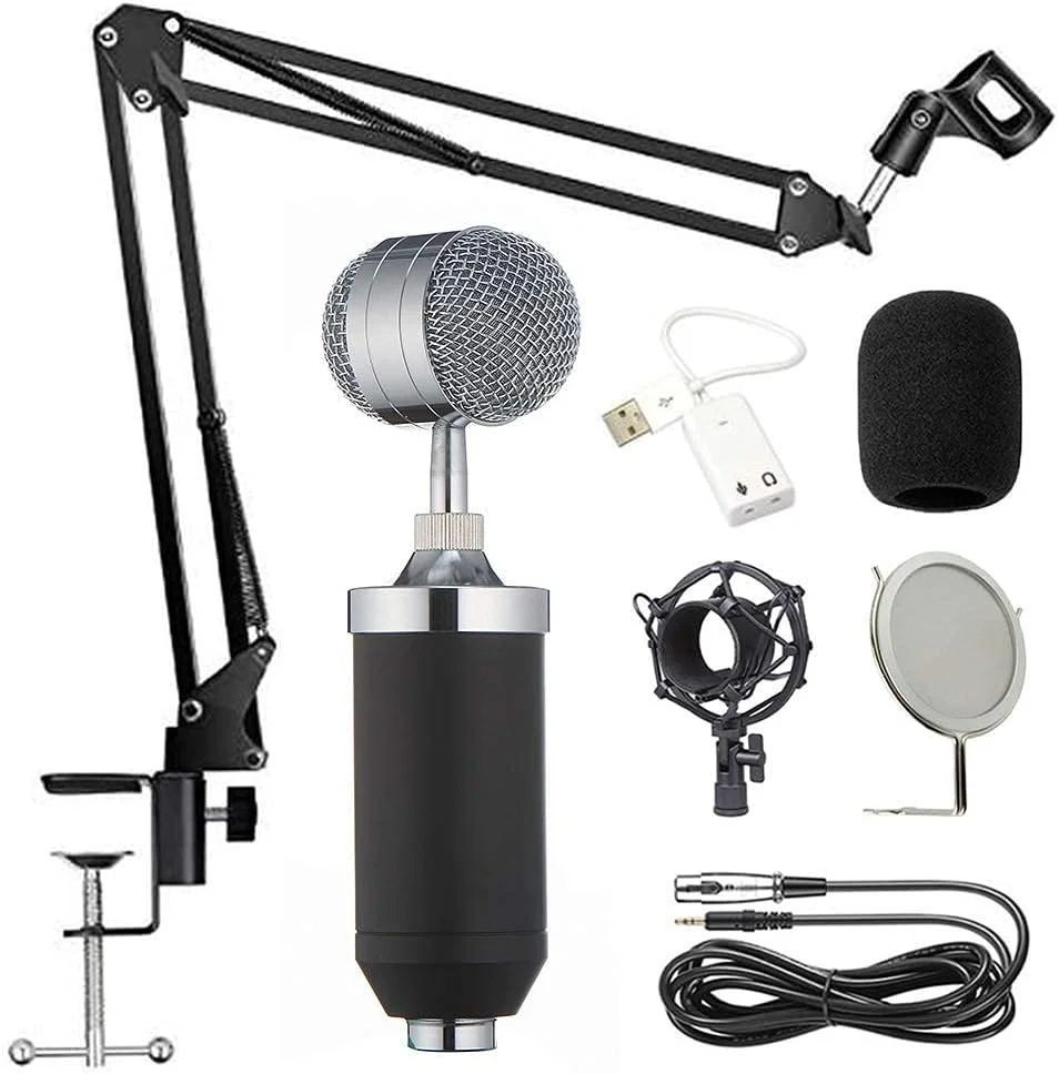 کیت میکروفون کاندنسر، میکروفون گیمینگ، میکروفون پادکست PC به 3.5mm با بازوی قیچی تعلیق قابل تنظیم، برای ضبط استودیویی و پخش