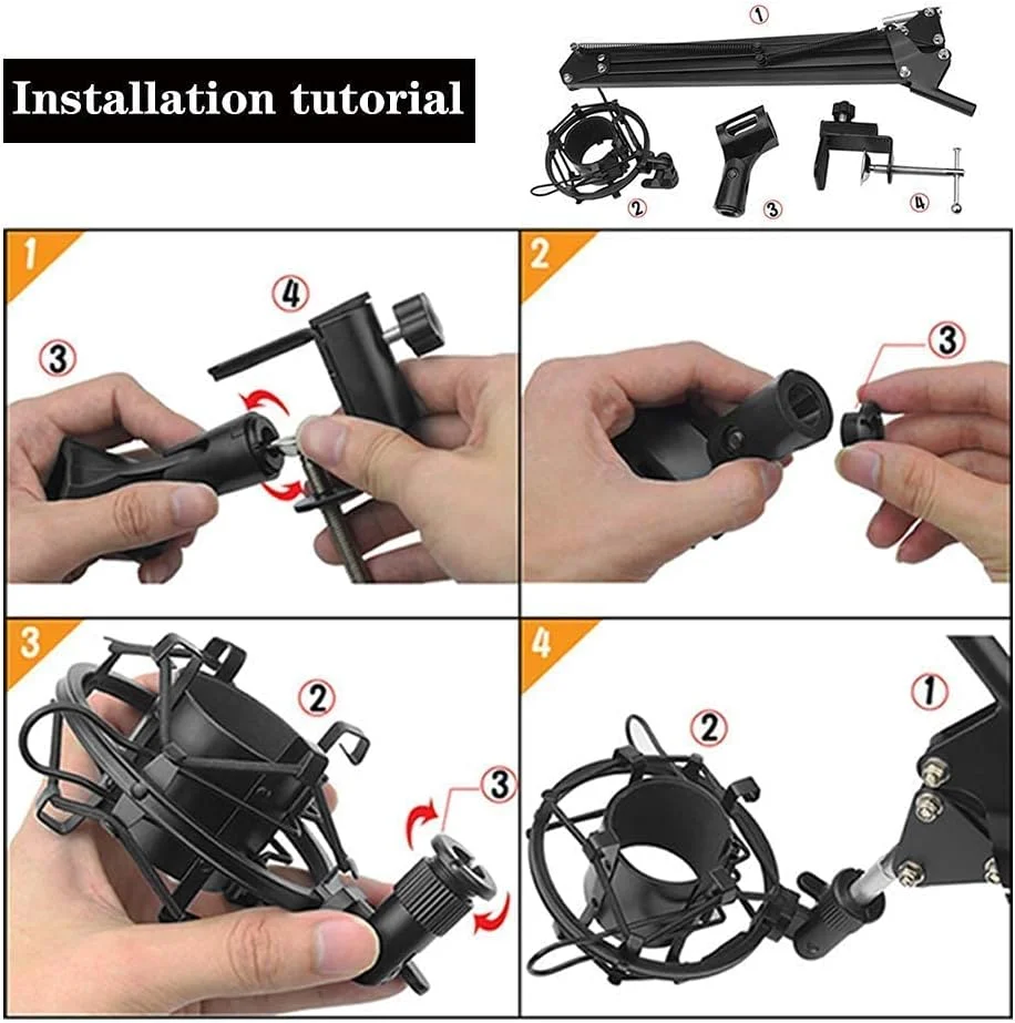 میکروفون کاندنسر مدل V-500 به همراه بازوی قیچی‌دار قابل تنظیم، مناسب برای استودیو، ضبط و پادکست