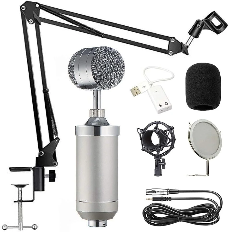 کیت میکروفون کاندنسر، میکروفون گیمینگ، میکروفون پادکست PC به 3.5mm با بازوی قیچی تعلیق قابل تنظیم، برای ضبط استودیویی و پخش