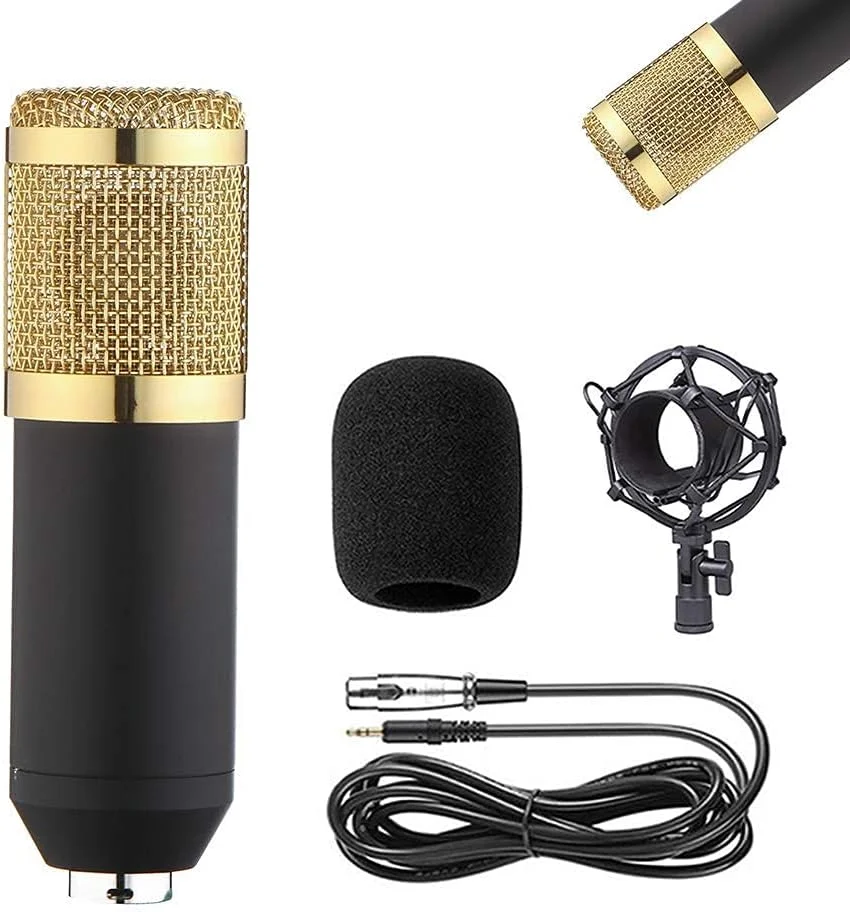 کیت میکروفون کاندنسر BM-800، میکروفون گیمینگ، میکروفون پادکست PC به 3.5 میلی‌متر با میکروفون قابل تنظیم، لرزه‌گیر، برای ضبط استودیویی و پخش