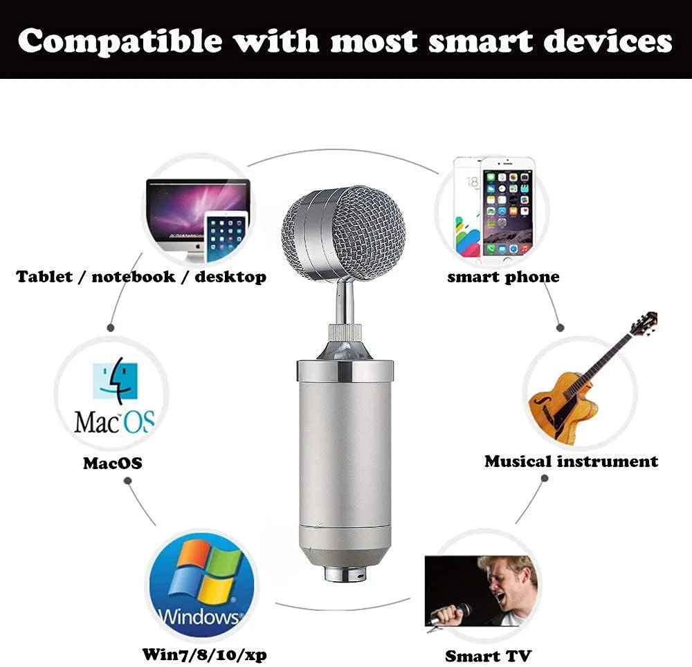 کیت میکروفون کاندنسر، میکروفون گیمینگ، میکروفون پادکست PC به 3.5mm با بازوی قیچی تعلیق قابل تنظیم، برای ضبط استودیویی و پخش