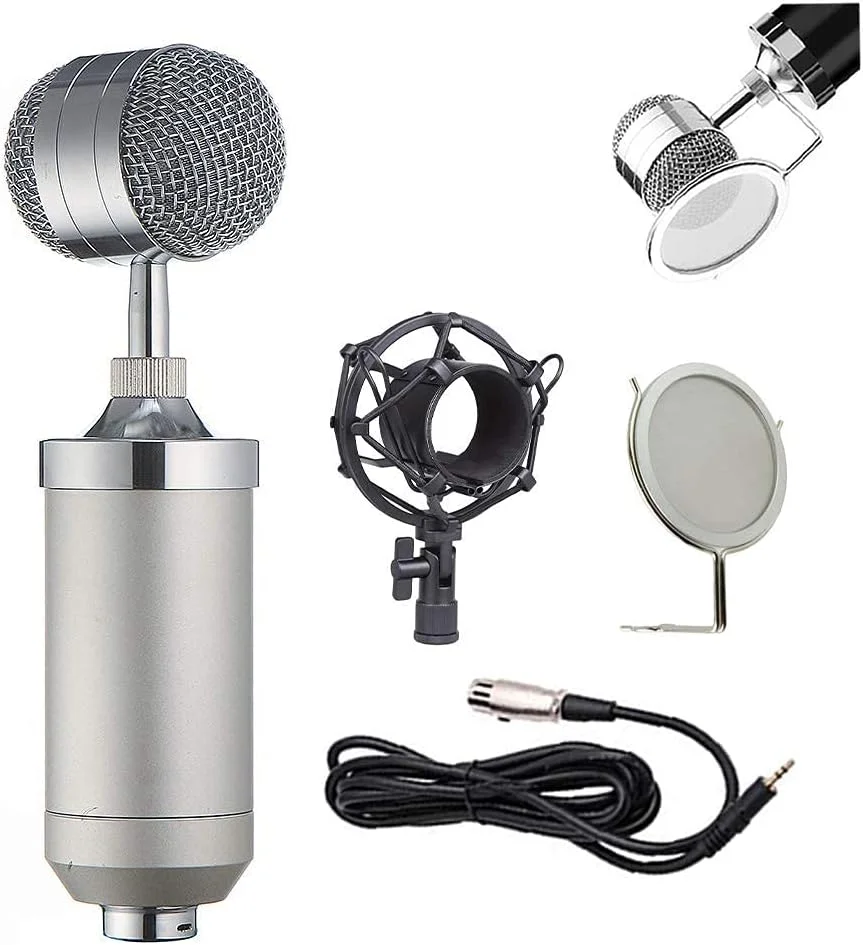 کیت میکروفون کاندنسر، میکروفون گیمینگ، میکروفون پادکست PC به 3.5mm با میکروفون قابل تنظیم، لرزه گیر، برای ضبط استودیویی و پخش