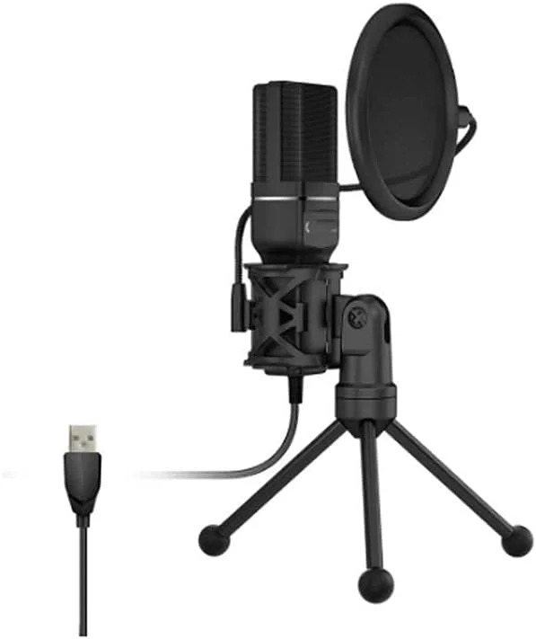 میکروفون رومیزی USB کامپیوتر، میکروفون کاندنسر با سه پایه تاشو و فیلتر صدا برای ضبط ویدیو در رایانه شخصی