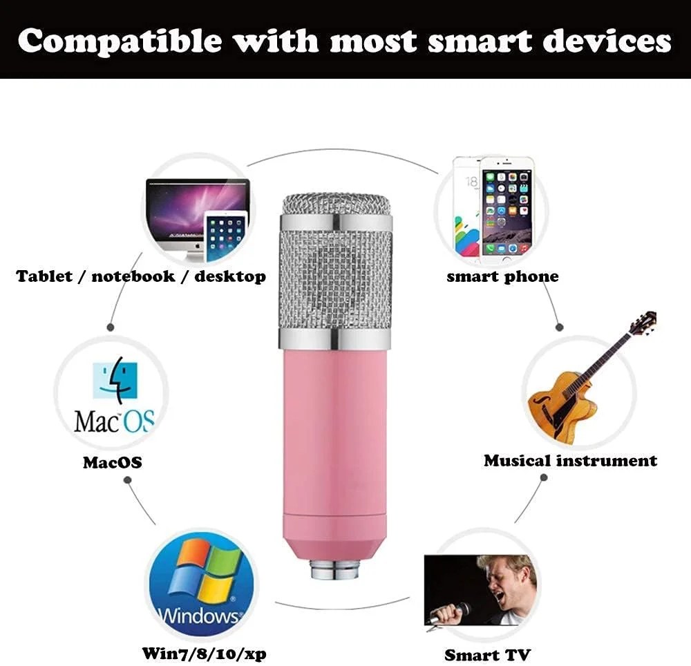 کیت میکروفون کاندنسر BM-800، میکروفون گیمینگ، میکروفون پادکست PC به 3.5 میلی‌متر با میکروفون قابل تنظیم، لرزه‌گیر، برای ضبط استودیویی و پخش