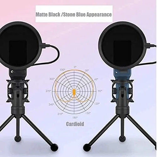میکروفون رومیزی USB کامپیوتر، میکروفون کاندنسر با سه پایه تاشو و فیلتر صدا برای ضبط ویدیو در رایانه شخصی