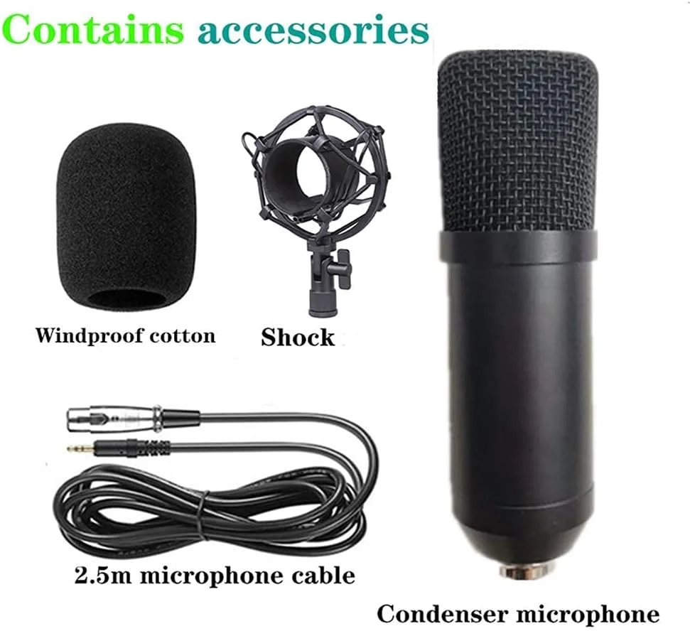 کیت میکروفون کاندنسر BM-700، میکروفون گیمینگ، میکروفون پادکست PC به 3.5 میلی‌متر با میکروفون قابل تنظیم، لرزه‌گیر، برای ضبط استودیویی و پخش