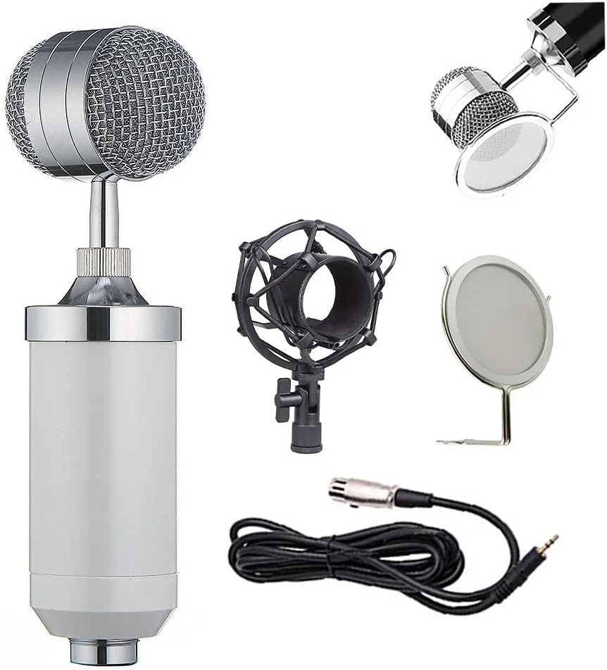 کیت میکروفون کاندنسر، میکروفون گیمینگ، میکروفون پادکست PC به 3.5mm با میکروفون قابل تنظیم، لرزه گیر، برای ضبط استودیویی و پخش