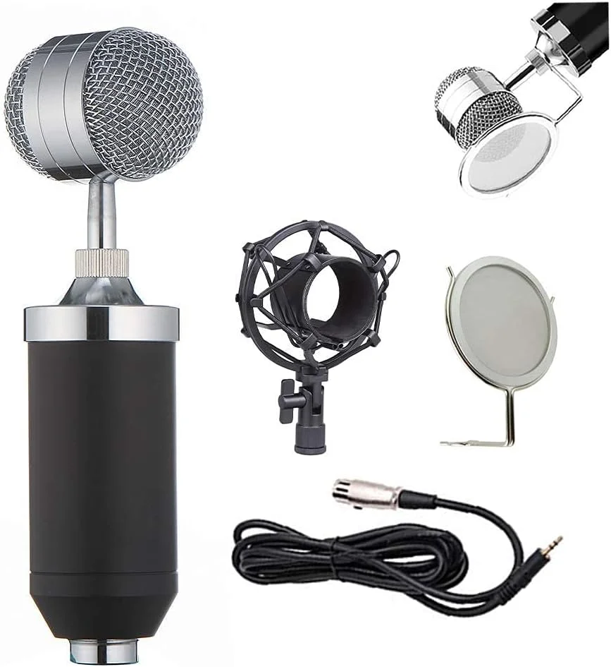 کیت میکروفون کاندنسر، میکروفون گیمینگ، میکروفون پادکست PC به 3.5mm با میکروفون قابل تنظیم، لرزه گیر، برای ضبط استودیویی و پخش