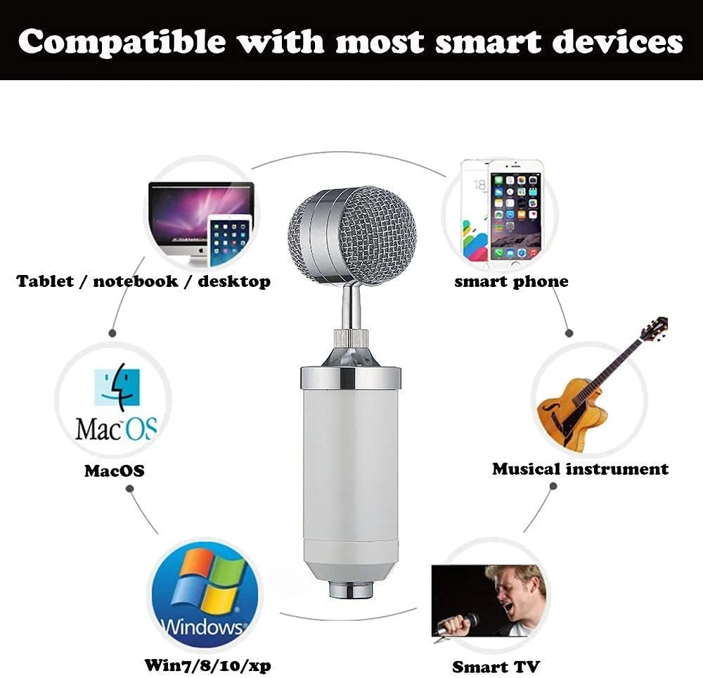 کیت میکروفون کاندنسر، میکروفون گیمینگ، میکروفون پادکست PC به 3.5mm با میکروفون قابل تنظیم، لرزه گیر، برای ضبط استودیویی و پخش