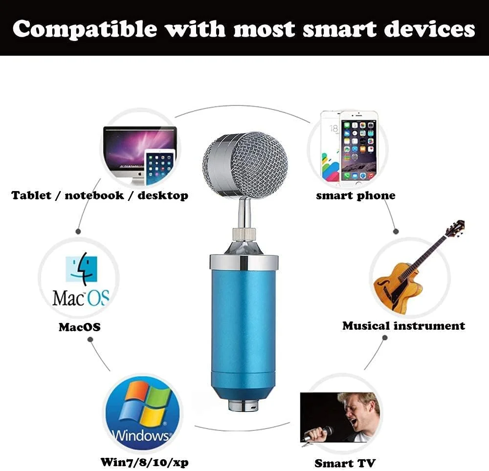 کیت میکروفون کاندنسر، میکروفون گیمینگ، میکروفون پادکست PC به 3.5mm با میکروفون قابل تنظیم، لرزه گیر، برای ضبط استودیویی و پخش