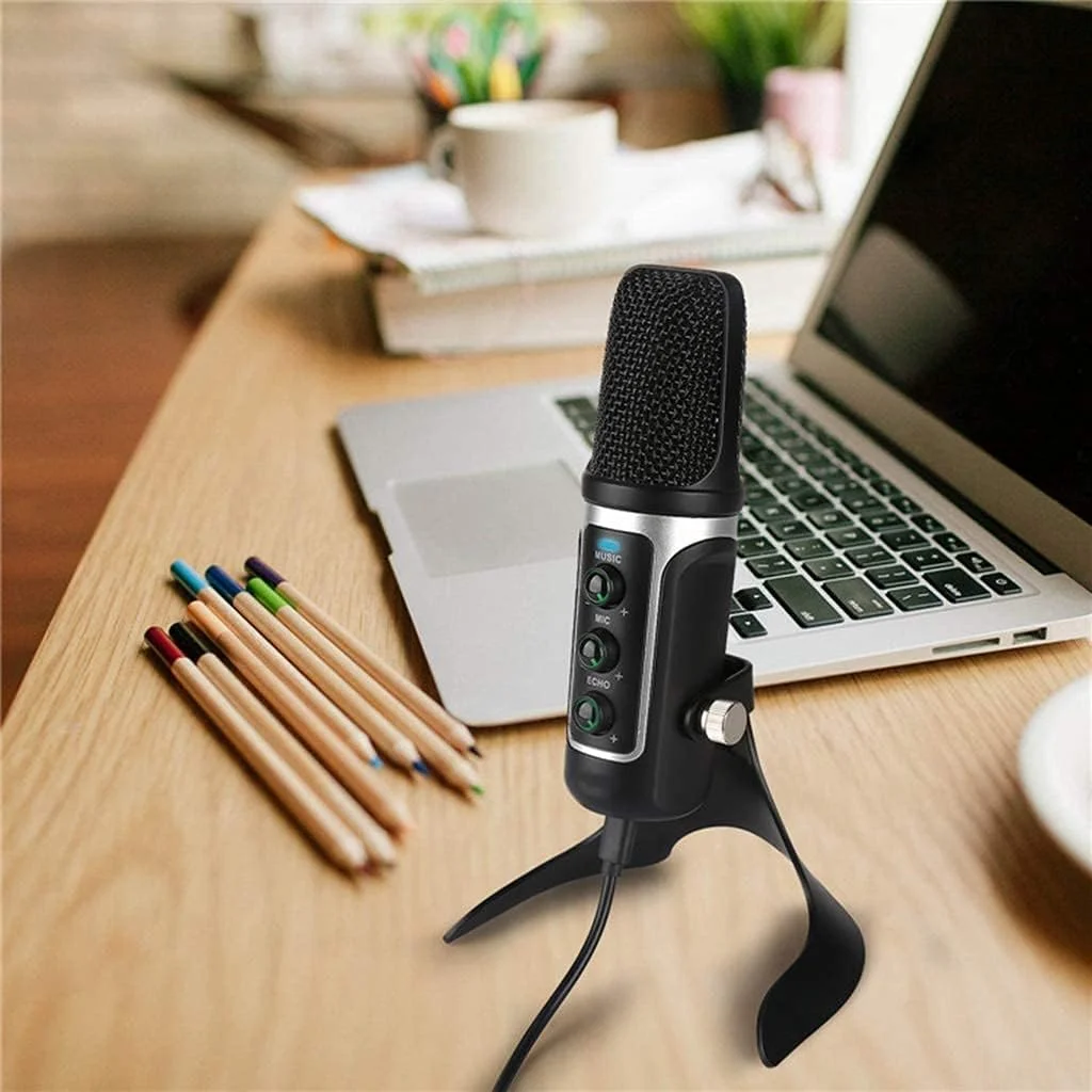 میکروفون USB کاردیوئید استودیویی خانگی برای ضبط صدا، پادکست، همراه با پایه سه پایه