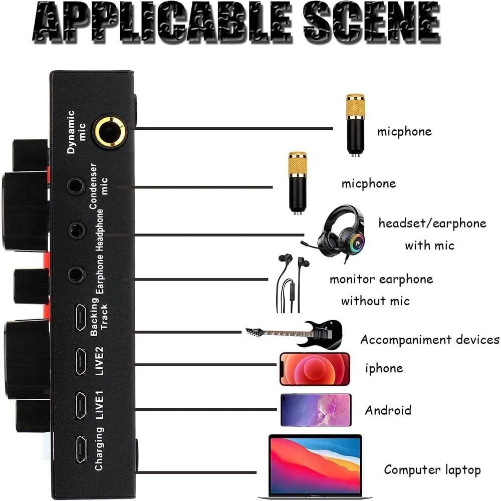 مجموعه میکروفون کاندنسر USB حرفه ای با کارت صدا و پایه بازویی قابل تنظیم برای ضبط، استریم و پخش