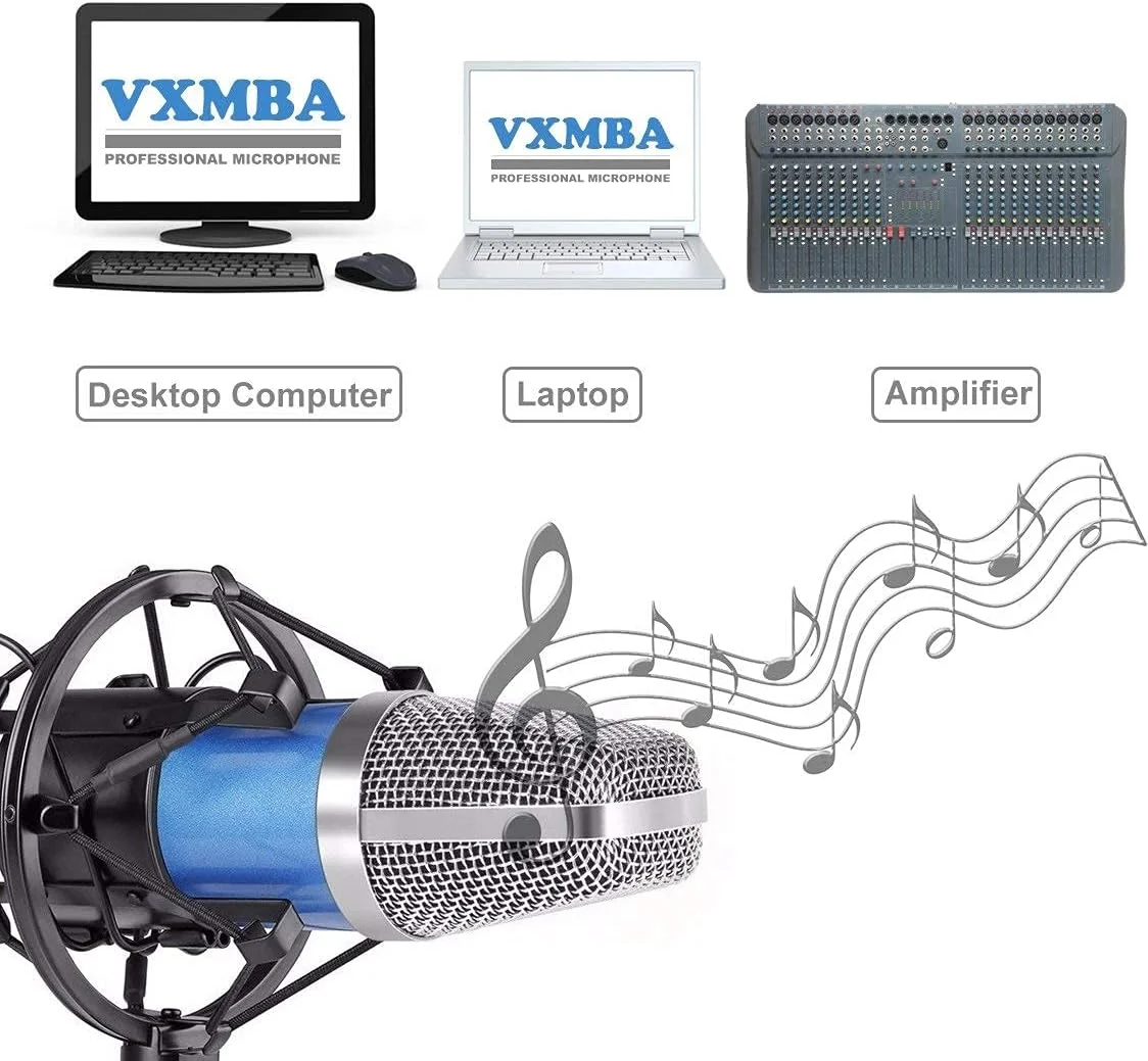 میکروفون کاندنسر حرفه ای استودیویی + بازوی نگهدارنده قابل تنظیم میکروفون با لرزه گیر و گیره نصب