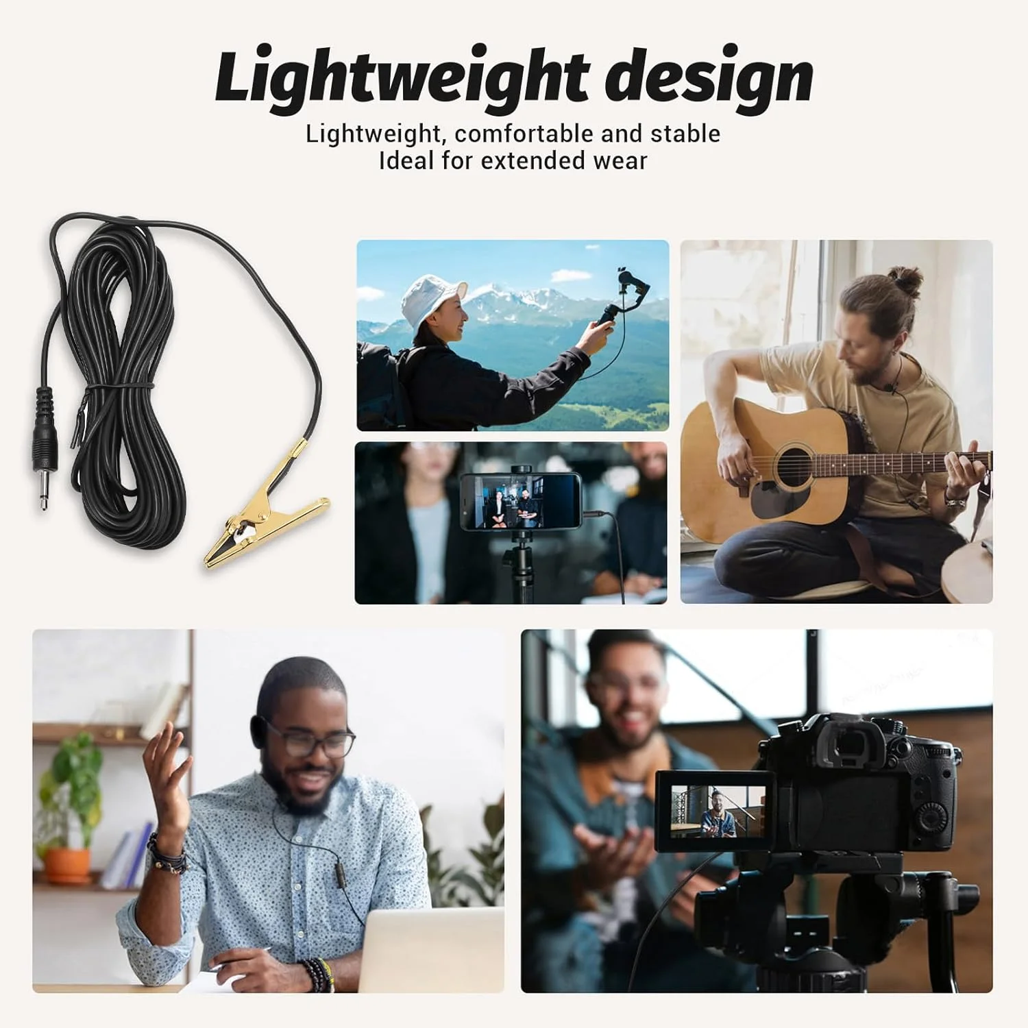 میکروفون یقه ای حرفه ای، میکروفون کندانسور یک جهته با پلاگین 3.5 میلی متری، میکروفون گیره ای ساز موسیقی برای هر نوع ساز، استیج و ارائه دهنده