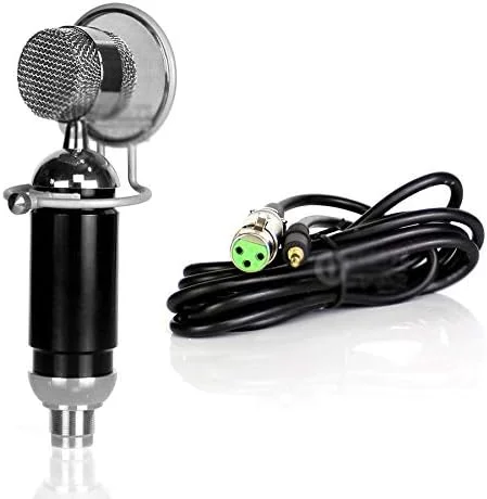 میکروفون کاندنسر کاردیوئید حرفه ای با دیافراگم بزرگ به همراه شیلد و سیم صوتی 3.5 میلی متری برای استودیو ضبط صدا