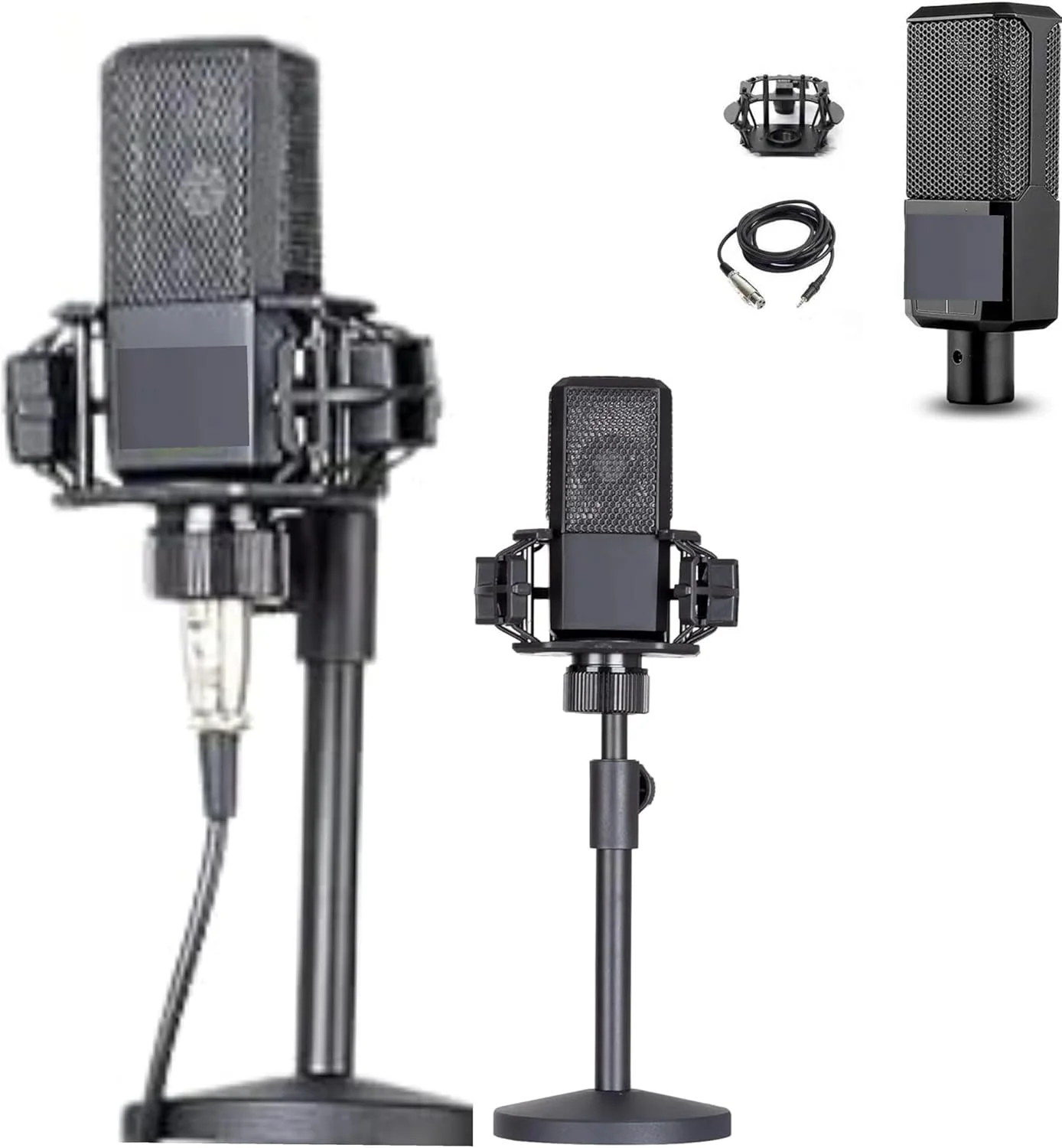 کیت میکروفون کاندنسر حرفه ای با لرزه گیر، پایه رومیزی، کابل XLR، مشکی